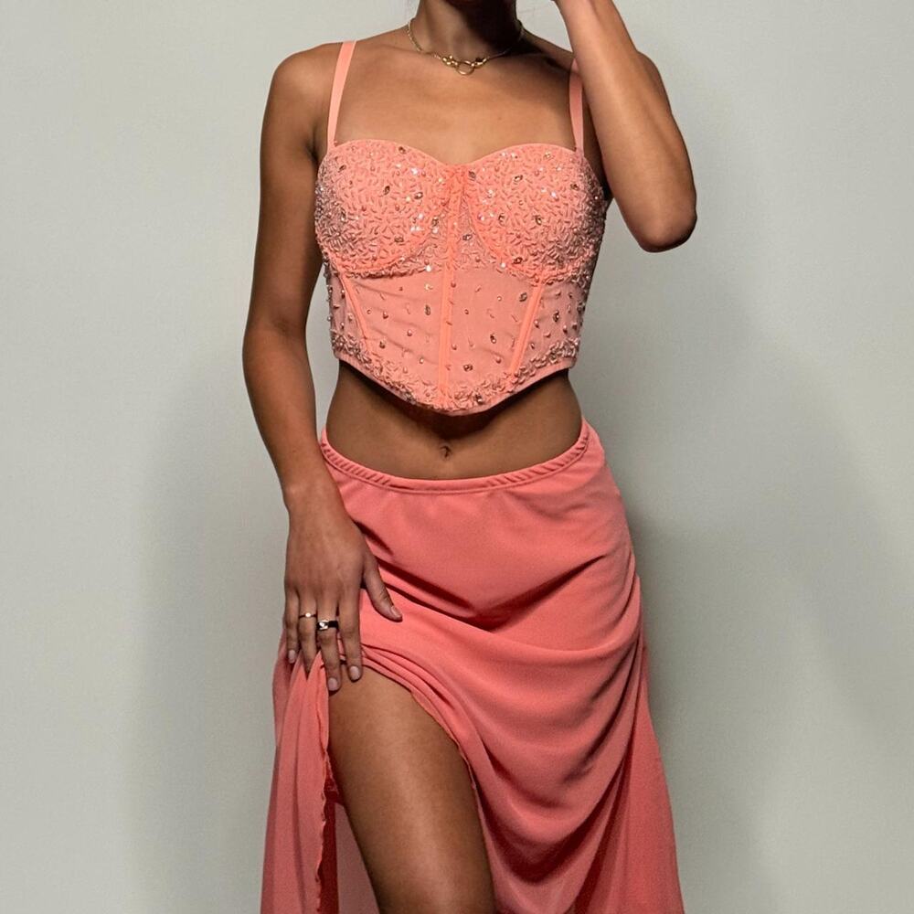 Peach Beaded Corset S